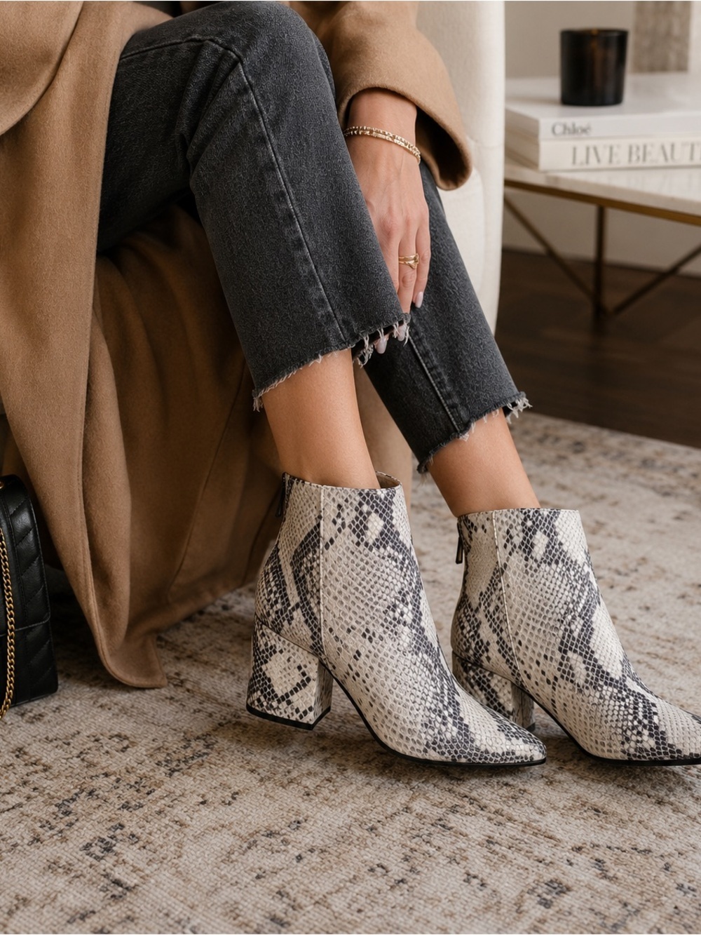 Steve Madden Jillian Snake Print Leather Ankle Booties Block Heel Size 9.5